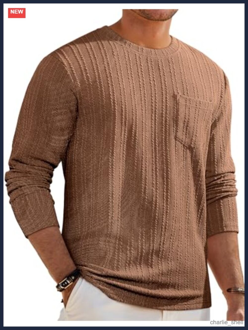 Men's Long Sleeve Textured Knit Crewneck T-Shirt Casual Pullover